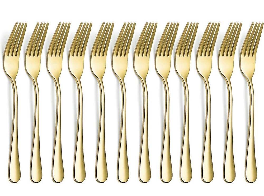 Evanda Gold Dinner Fork 12 Pieces, Gold Titanium Plating Stainless Steel 20.5cm